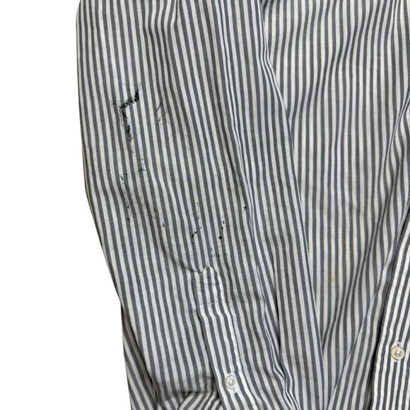 80s Vintage Van Heusen Grey and White Striped Button Down Shirt 16 34/35 - Picture 6 of 7